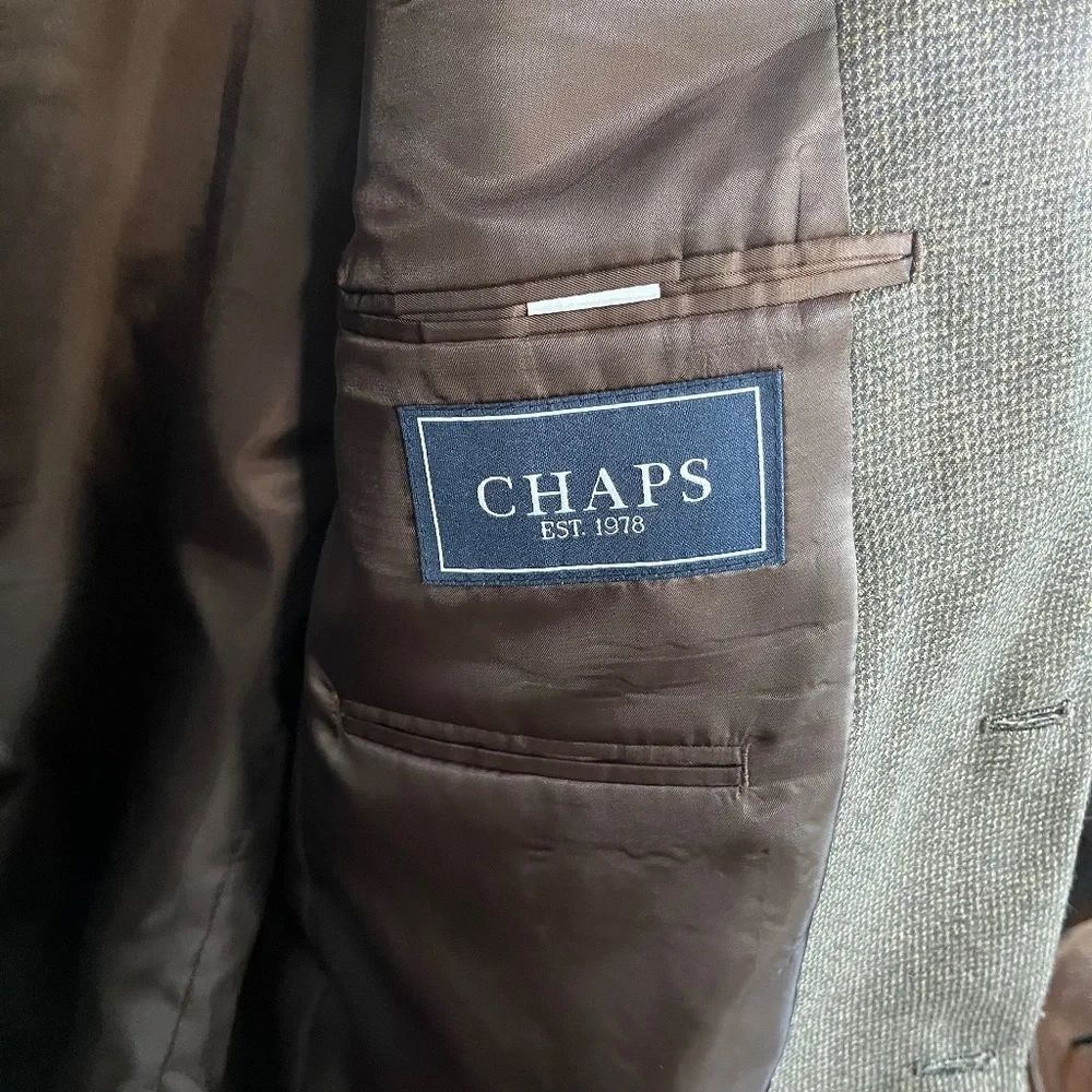 Chaps Brown/Gray Pattern Rayon Poly Blend Men's Blazer Sports Coat Size 44L